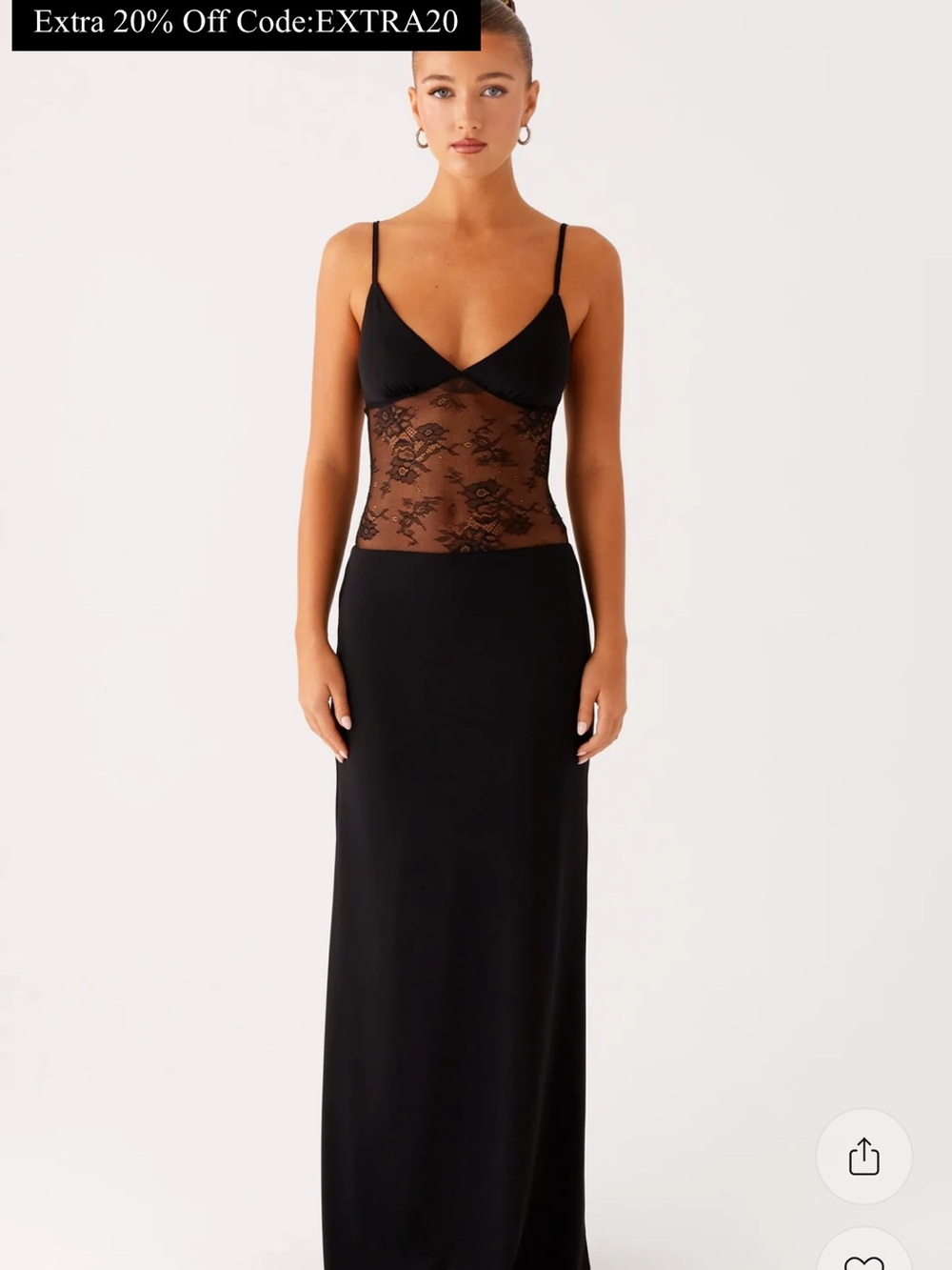 Peppermayo Black Lace-Panel Slip Gown